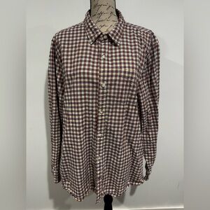 Fat Face Long Sleeve Button Down Size XXL Cream Navy Red Plaid 100% Cotton